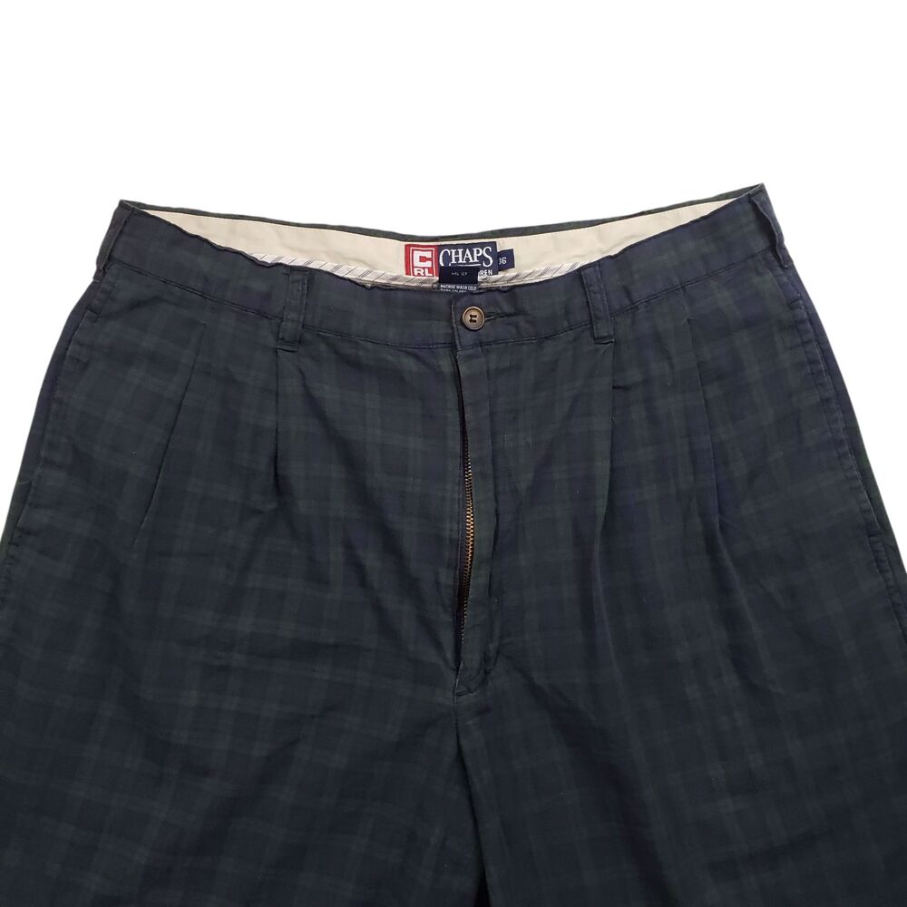 Vintage Chaps Ralph Lauren Pleated Shorts Mens 36 Blackwatch Tartan Plaid 90s - Picture 3 of 8